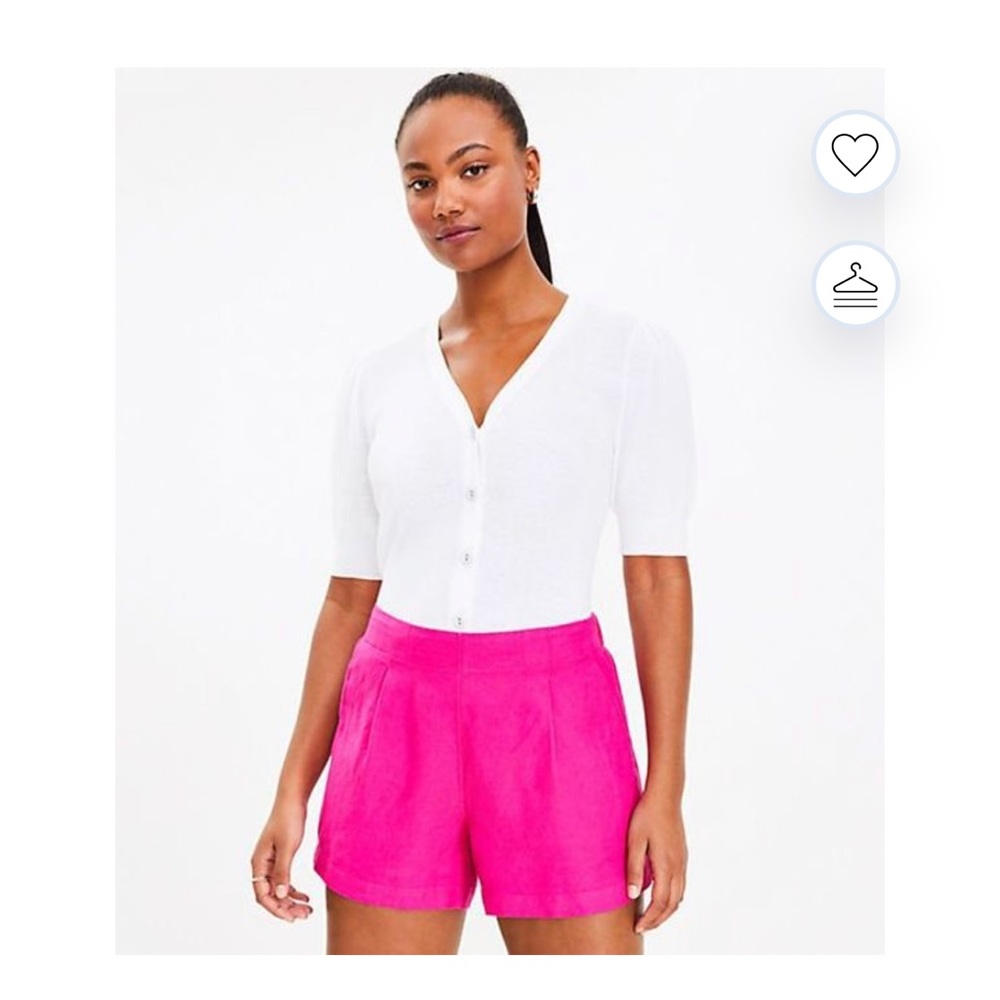 NWT LOFT Pleated Pull-On Linen Blend Shorts in Hot Pink Poppy, XL